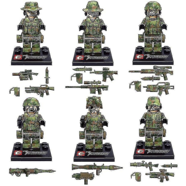 Mike Militære byggeklodser Minifigur Camouflage Falcon Commando med våben Små partikler samlet byggeklodser