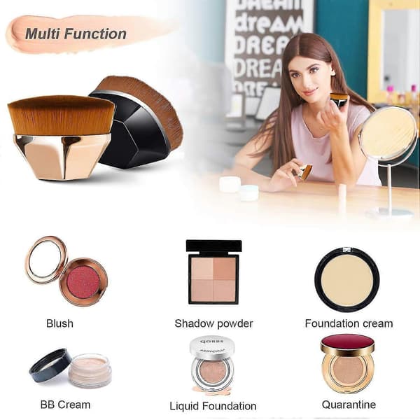 Fejlfri Foundation Makeup Børste, flad Top Høj-densitet sort)