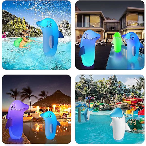 Ljusupplysta Pool Leksaker för Barn och Vuxna Uppblåsbar Delfin Står på Vatten Land med Tumbler Design / LED & Fjärrkontroll / 13 Färger Pool Floats Perfekt för Strand