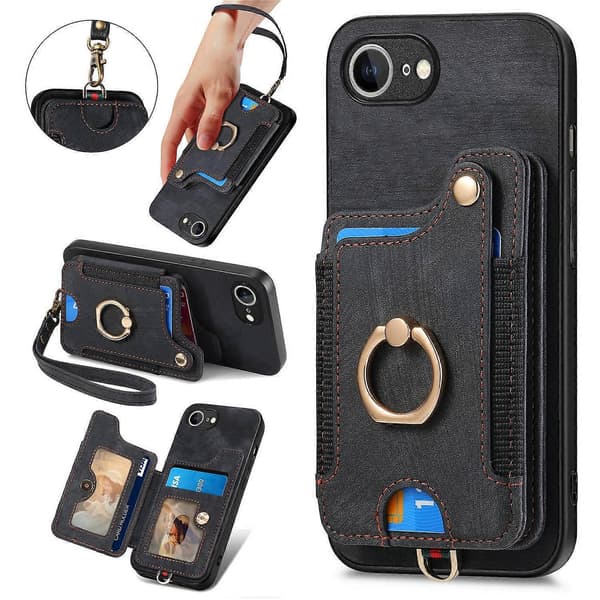 Retro PU læder bagcover med RFID-blokerende kortholder til iPhone 16e Multicolor Blue