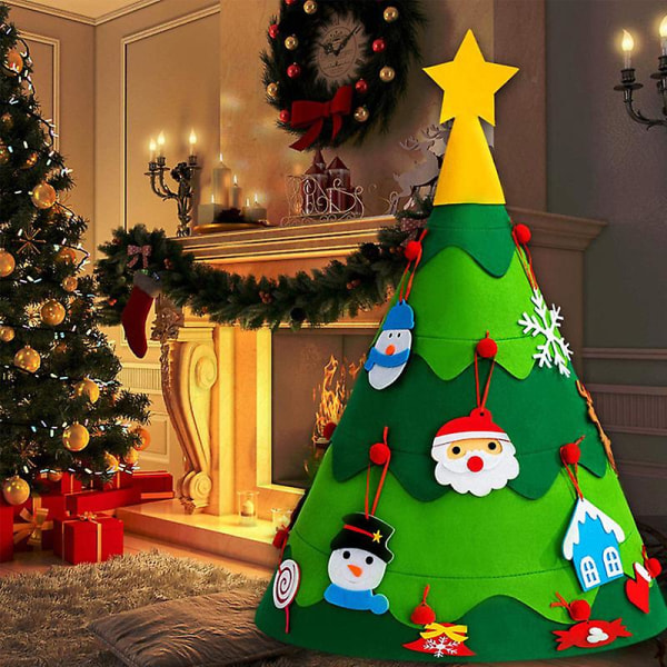 Gjør-det-selv-filt juletre, håndlaget DIY-filt juletrepynt med ornamenter Gaver til barn Nyttårsjulegaver