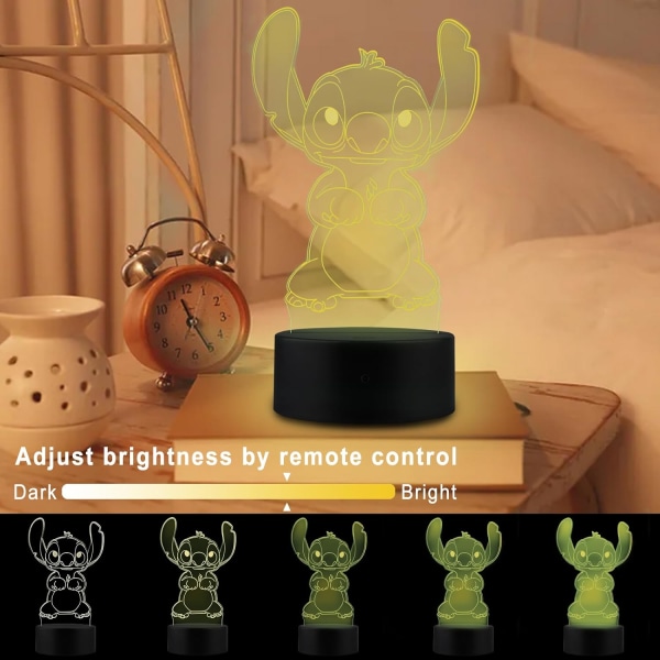 Stitch 3D LED-bordlampe, 16 farger fjernkontroll, Stitch julegave lampe, barneromsdekorasjon