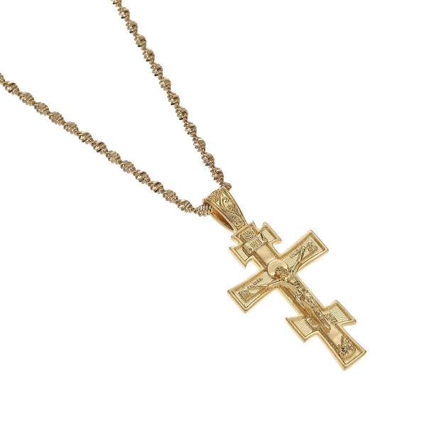 Kristen ortodox Jesus rysk bön guldfärg INRI krucifix korshängande halsband för män