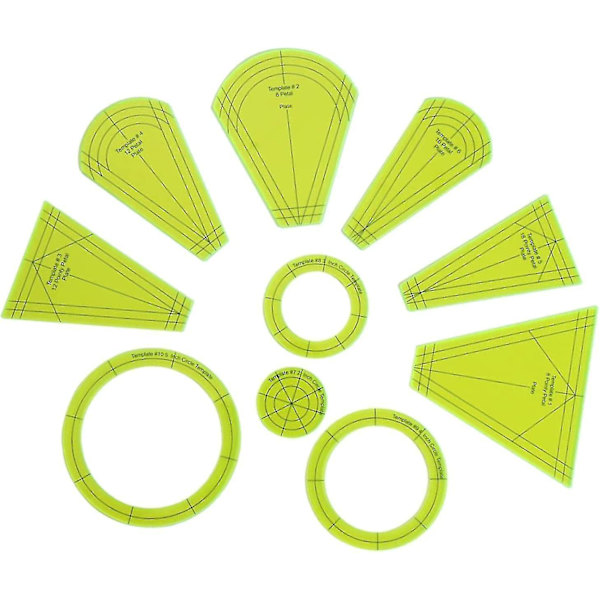 10 stk. Dresden Plate skabelon Multifunktion rammer Patchwork tegning skæring Diy Quilting lineal mønster maker
