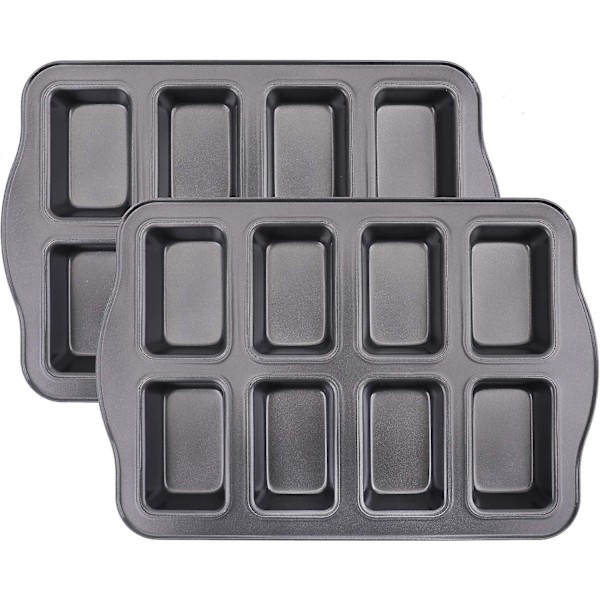 2 stk. Mini Loaf Pan - 8 hulrums Non-Stick Mini Loaf Bageform Brownie Kageform Brødforme Kulstofstål Bageform