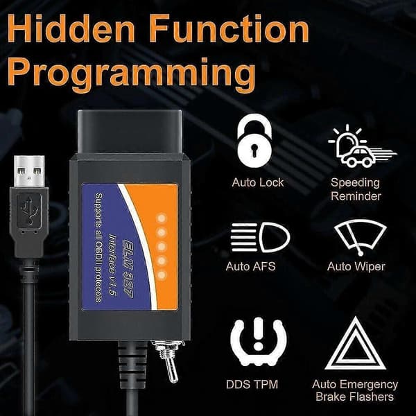 ELM327 Programvara OBD2 Scanner Adapter USB Diagnostikverktyg Kabel för Ford