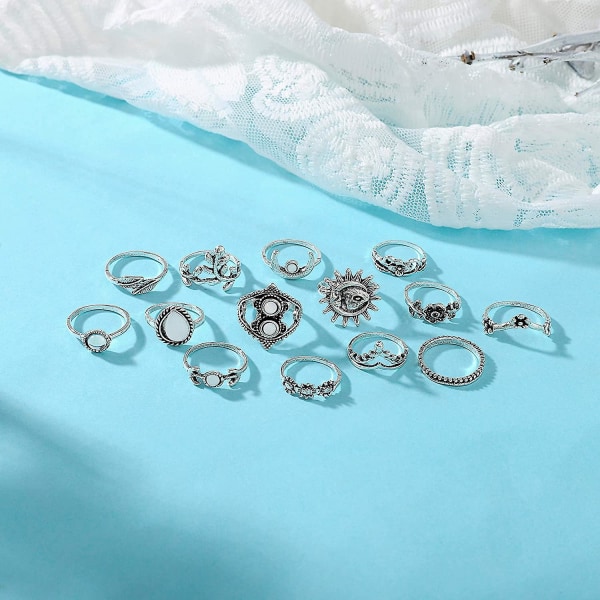 Vintage Ring Set snidade Knuckle Rings Crystal Gemstone Stapelbara Ringar Finger Mid Ring Set för kvinnor och flickor