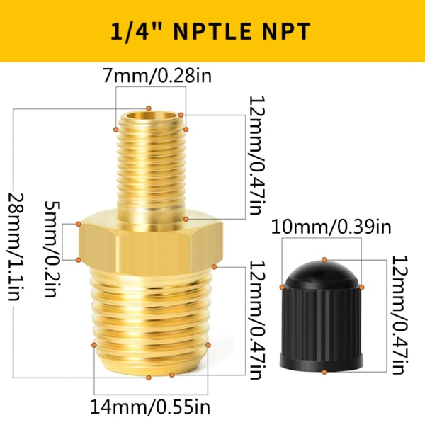 1/4" NPT-tankventil, korrosjonsbeskyttelse Schrader-ventil og skjerm med 1/4" han-NPT