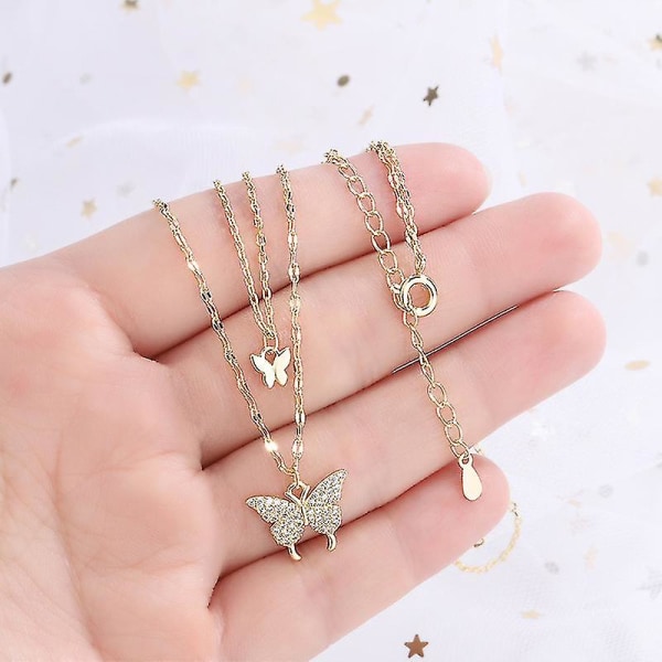 Butterfly Necklace For Women Double Layer Clavicle Chain Shiny Necklace