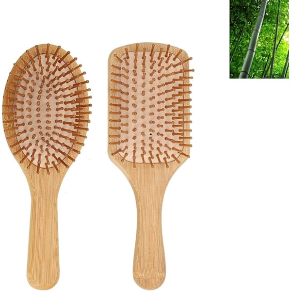 Trähårborste 2-pack, Naturliga bambuhårkammar set, Uträtande hårborste med borst för kvinnor, Män Minskar Frissighet, Masserar Hårbotten