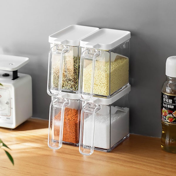 Salt- og Peberkrydderidåse med Låg og Ske Transparent med Dæksel og Ske