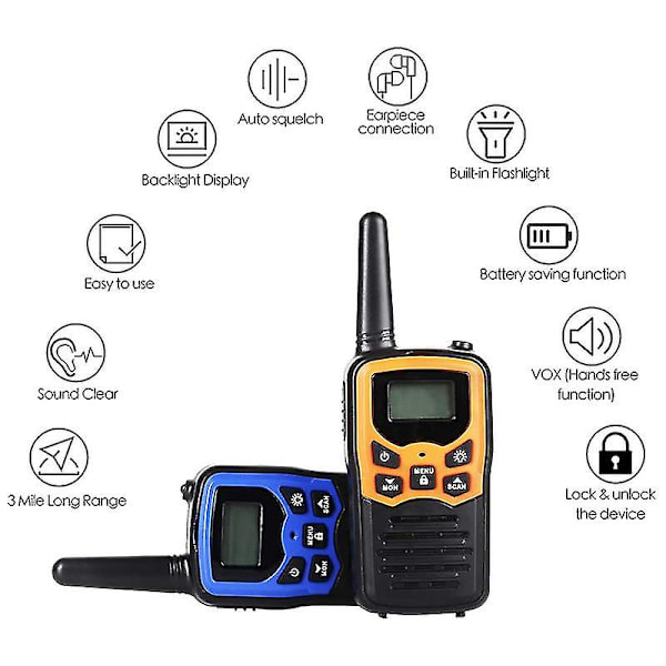 Lasten 5 mailin kantaman walkie-talkie-puhelimet, kaksisuuntaiset radiot, 22 kanavaa, lahja perheen ulkoilmaseikkailupeliin