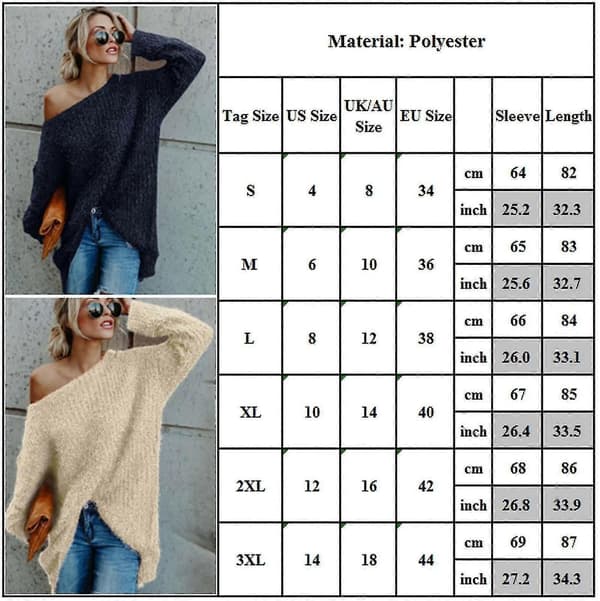 Dame Off Shoulder Genser Baggy Jumper Pullover Topp_x Black S