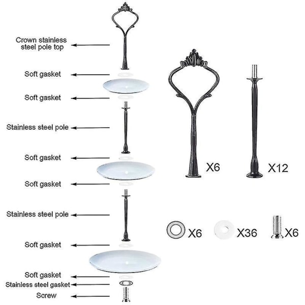 6 Set Tiered Tray Hardware För Tårta Stativ Form Krona 3 Tier Tårta Stativ Beslag Hardware Hållare För