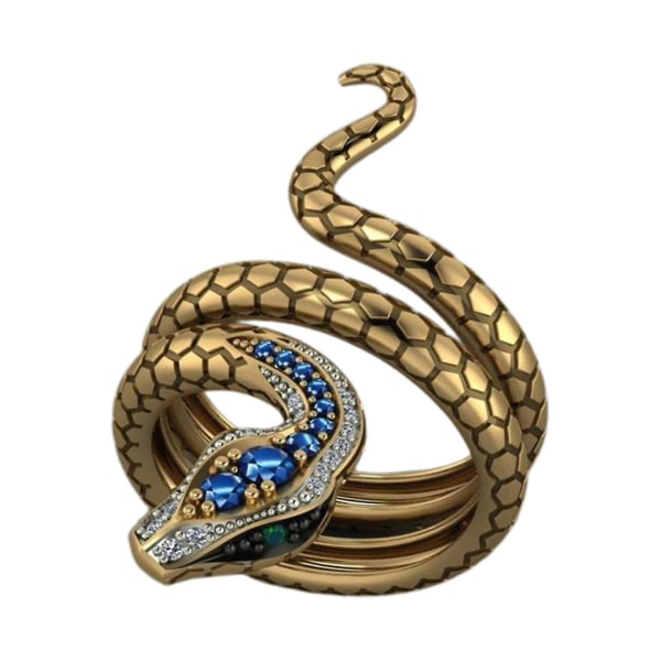 Vintage Open Rings Snake Cool Goth Ring Med Blå Zircon Serpent Joint Finger 9