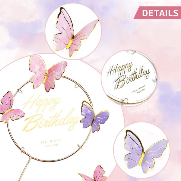 20 kpl Perhoskakkukoristeita, 3D-perhosia koristeita kakkukuppikakkupäätteitä kakun syntymäpäivä tyttöjen syntymäpäiväjuhlien koristelu