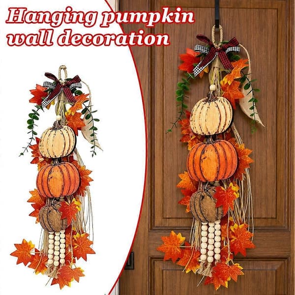 Träpumpadekoration - LED-hängskylt för höstveranda, vägg och heminredning Pumpkin 2pcs