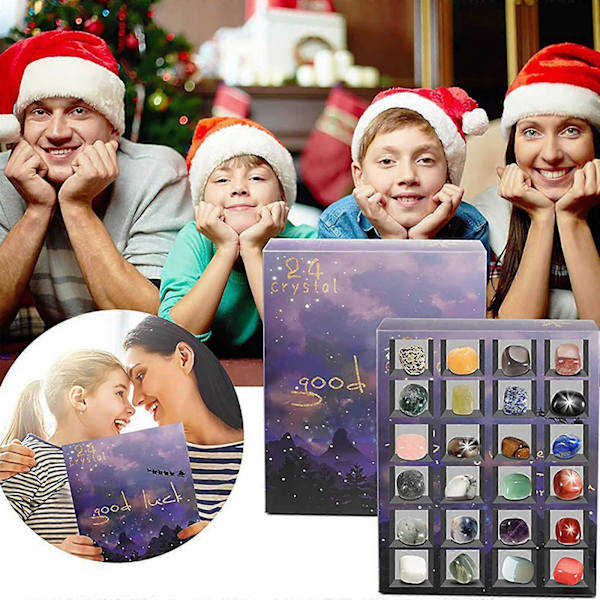 2024 Julekalender 24 Naturlige Krystal Agat Fossiler Dag Multi-color