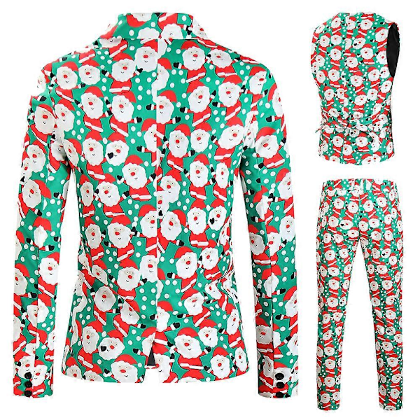 3-deliga juldräkter för män 2024 - Regular Fit med snöflinga och snögubbe-tryck - Blazer, byxor och väst - Herrkostymset för jul 25 4XL