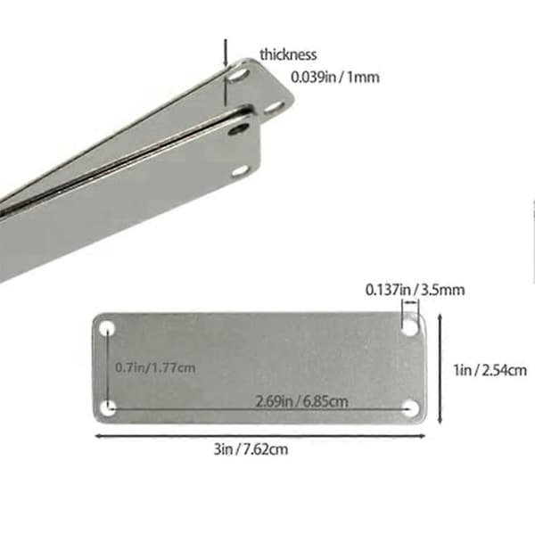 25-pack rostfria graveringsbrickor rektangulära stämplingsämnen med 4 hål 2,54 cm x 7,62 cm