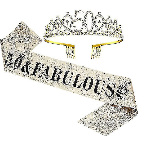50-årsdag Sash og Tiara Sett for 50-årsdag, 50 Fabulous