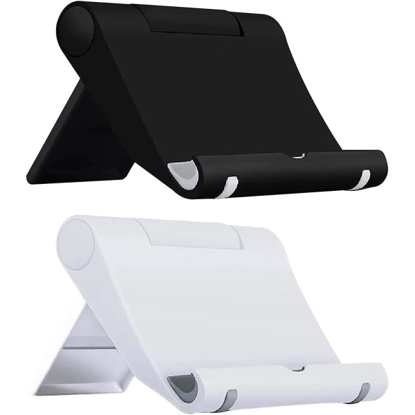 2-paknings justerbar bordtelefonholder, sammenleggbar telefonholder, svart og hvit, smarttelefonkompatibel