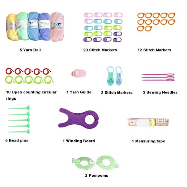 82PCS Virkningskit Nybörjare Virkningskit Ull Virkningsmaterial Kit Virkningsnybörjarset