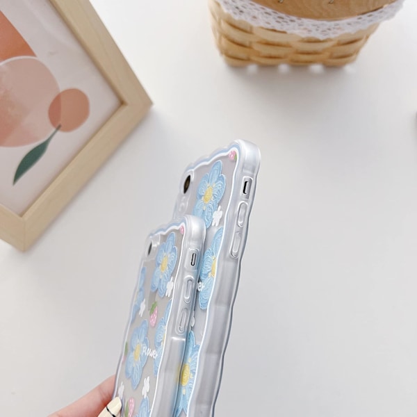 Kompatibel med iPhone 13 Cover til Kvinder Pige, Sødt Blomstermønster Beskyttelsescover Moderigtigt Slankt Blødt Silikone TPU Beskyttende Stødsikkert Cover blue iPhone 12 Pro Max