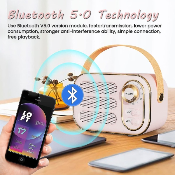 Retro Bluetooth 5.0-høyttaler, bærbare vintage Bluetooth-høyttalere, høyt volum, trådløs tilkobling
