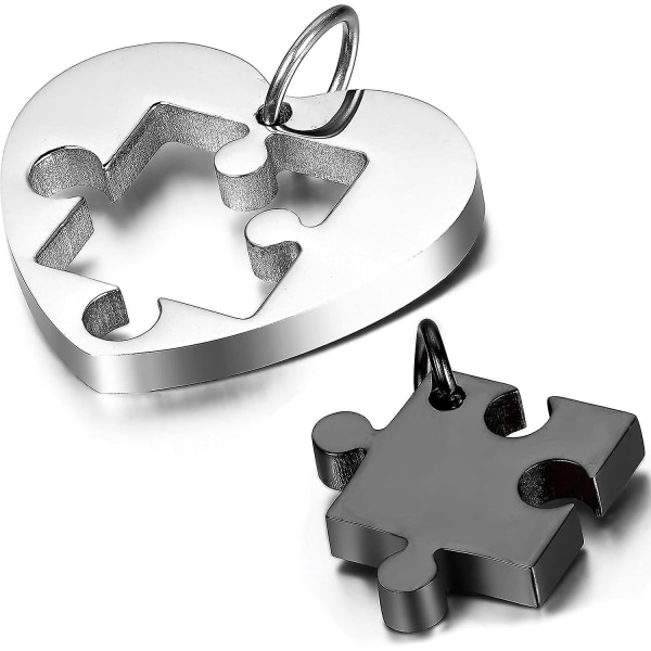 2pcs Stainless Steel Couples Love Heart Puzzle Pendant Necklace For Valentines Day