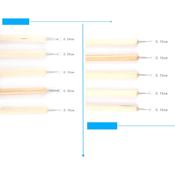 Set med 10 prickpennor, verktyg för nagelkonst, verktyg för prickning av nagelkonst, präglingsmönster, prägling med olika storlekar på dubbelsidig prickning