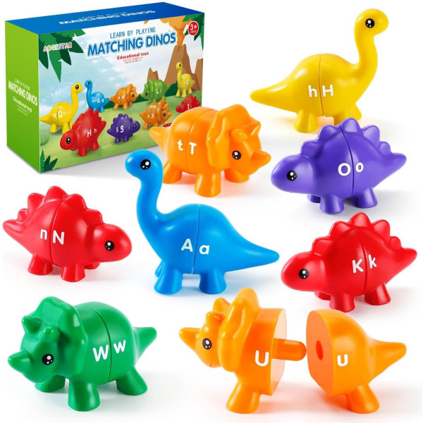 Oppilelut lapsille, 26 kpl Käännettävät ABC-Dinosaur-aakkoslelut 3–5-vuotiaille pojille, yhteensopivat aakkoset opettavat Montessori-lelut