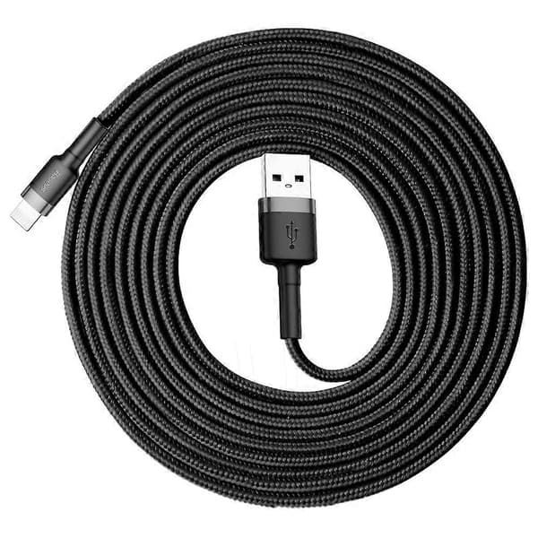 Tålig nylon USB-kabel Iphone Lightning QC3.0 2A 3M Svart och Grå