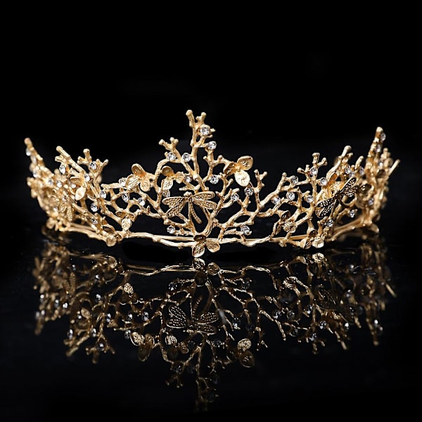 Gull Tiara Bryllups Tiaraer Og Kroner For Kvinner, Rhinestone Dronning Tiara