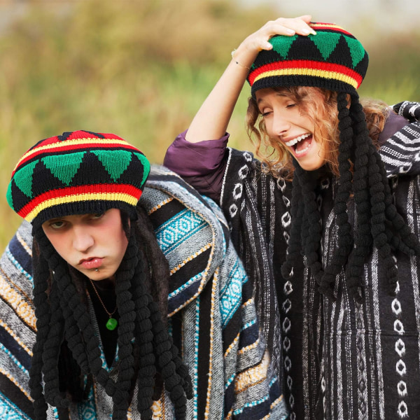 3-pak Rasta-hat med sort dreadlocks-paryk Rasta-paryk-hue til kostumetilbehør
