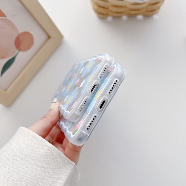 Kompatibelt med iPhone 13 Skal för Kvinnor Flickor, Sött Blommigt Mönster Skyddsskal Mode Slim Mjukt Silikon TPU Skyddande Stöttåligt Skal blue iPhone 12