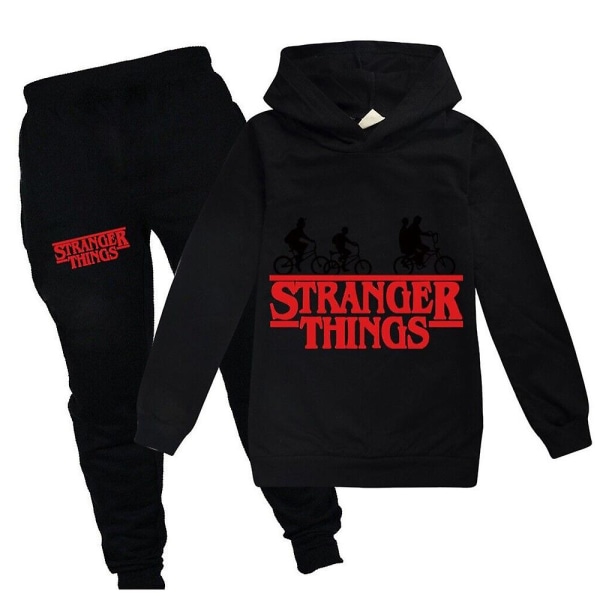 9-14 år Kids Stranger Things Träningsoverall Sport Hoodie + Sweat Pants Set Black 11-12  Years