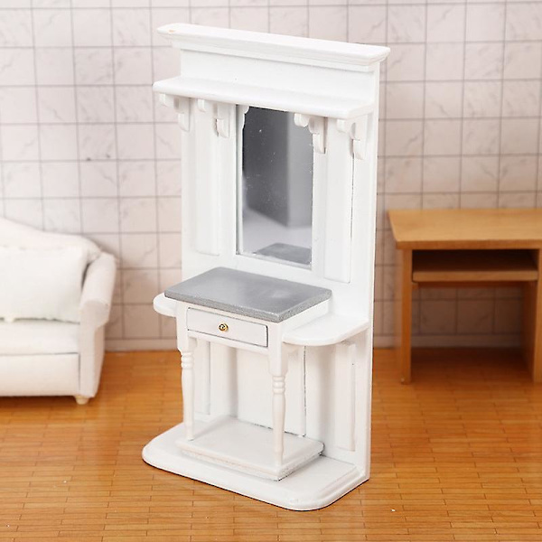 Miniatyr möbler leksak dockhus DIY dekoration tillbehör Mini 1:12 sminkbord med spegel