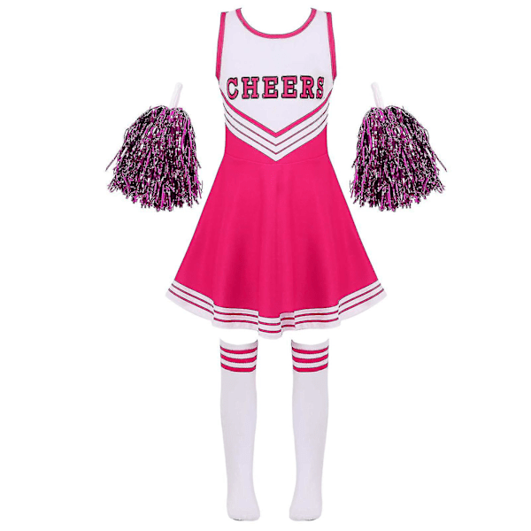 Barn Cheerleading Kostyme Skolejenter Cheerleader Uniformer Cheer Dance Antrekk For Halloween Kjole Med Strømper Blomst D_y Rosa Pink