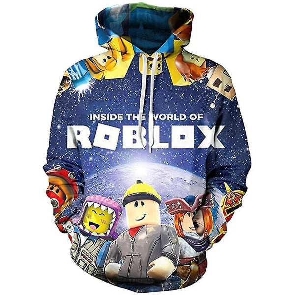 Roblox Digital Trykt Hoodie Barn Gutter Casual Hetteskjorte Snøring Genser Løs Topper E 9-10 Years