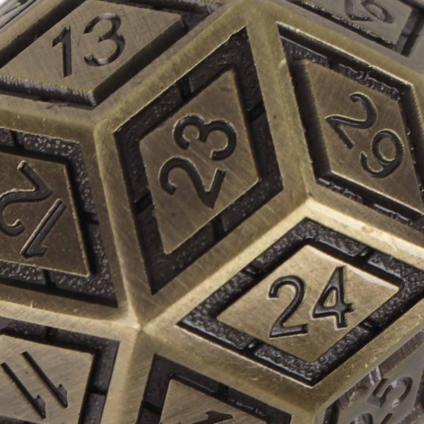 Metallinen 30-sivuinen noppa, metallisinkkiseoksesta valmistettu pelinoppaa numeroilla peliin