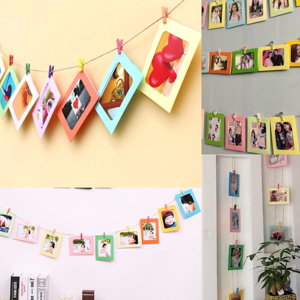 20 st fotohållare i papper, kartongramar 11,5 * 15,5 cm DIY kraftpappersramar miniträklämmor och hamparep för heminredning av fotoväggar