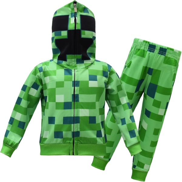 2023 Minecraft påklædningstøj Store børn efterår Langærmet jakkesæt pullover + bukser todelt sæt 7073 140cm
