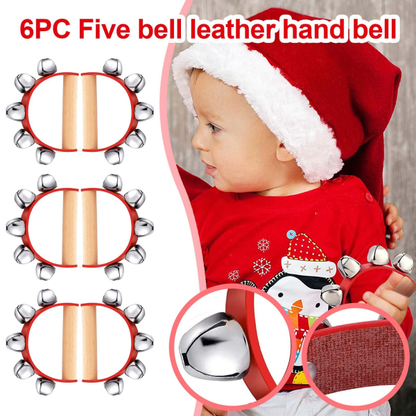 6 stk Bell perkusjonsinstrument Five Bell Leather Hand Bell Armbånd Bell