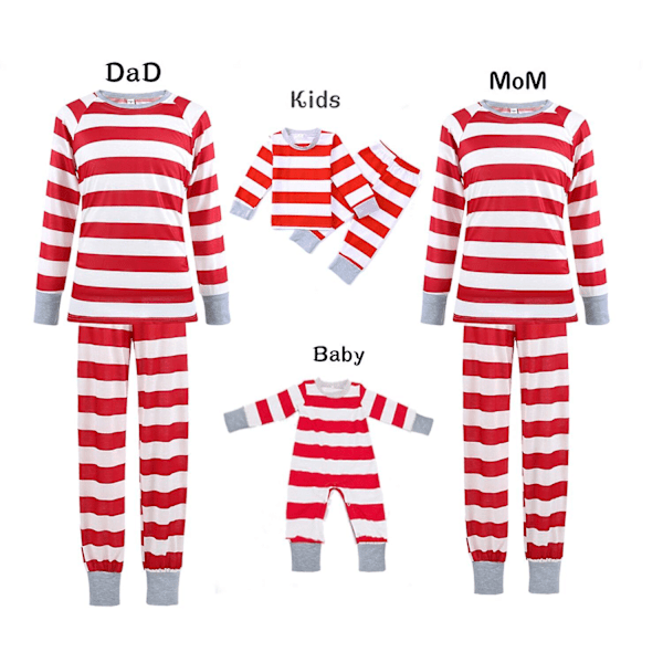 Julefamiliens Matchende Tøj Julepyjamas Sæt Mor Far Børn Søn To Dele Outfits Røde Stribede Pyjamas Nattøj 6-7Y Kid