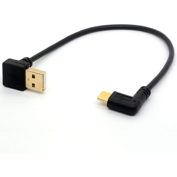 Guldpläterad USB C-kabel 90 graders USB 2.0 till typ C höger-/vänstervinklad hanförlängningssladd Synkroniseringskabel för dataöverföring (90 typ C-band A ner)