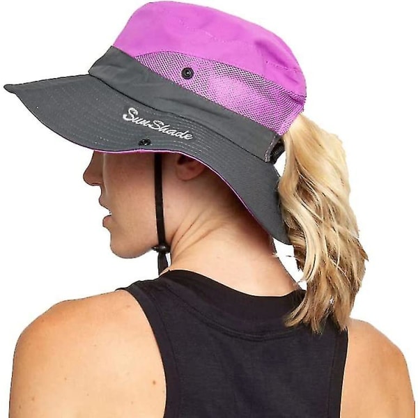 Naisten ulkokäyttöiset UV-suojatut taitettavat aurinkohatut, mesh -leveäreunainen rantakalastushattu Purple