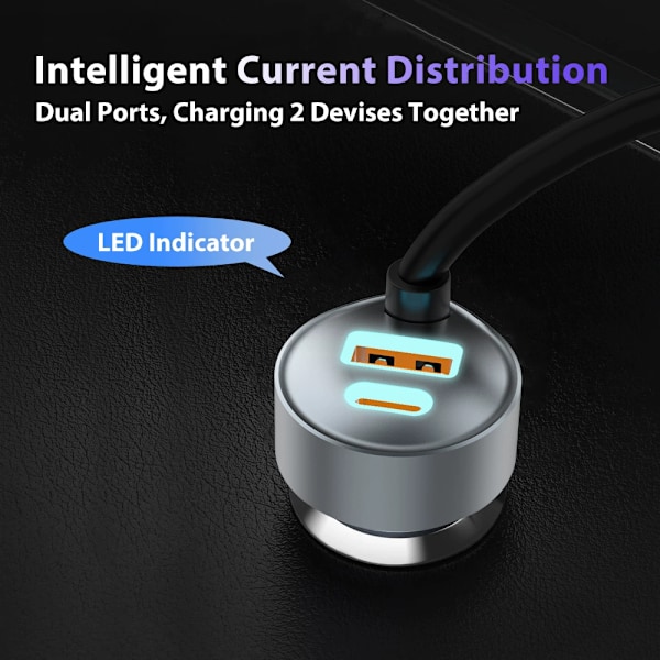 Billader USB C Hurtiglading for iPhone 16 med 1,5M 30W USB C Spiral Kabel Biltelefon Adapter PD&QC3.0 USB Lader 12V USB Uttak