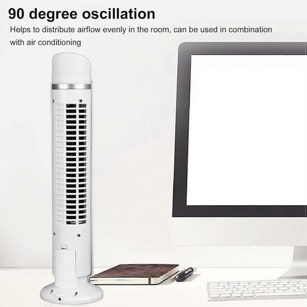 Bladeless tornfläkt med 90° oscillation, tyst 34dB kylning för sovrum och hem (vit)
