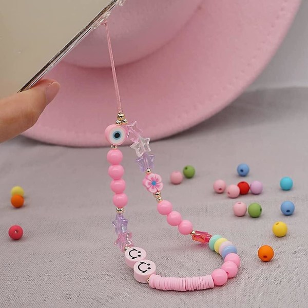 Anti-förlorad mobiltelefonkedja Ny akryl Smile Star Bead Chain Färgglada pärlor Rem Hängande mobiltelefonsmycken för kvinnor
